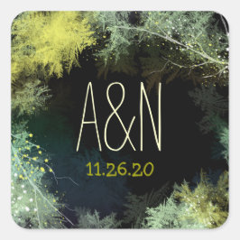 Adesivo Quadrado Monogramas de Casamento de Florestas Mágicas