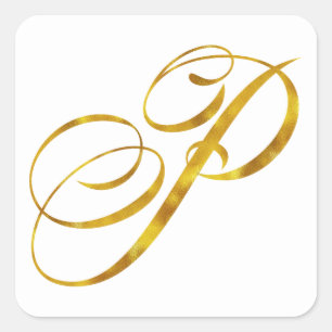 Adesivo Quadrado Monogramas personalizados P Faux Gold Foil Monogra