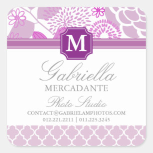Adesivo Quadrado Monogrammed floral de Chevron do Lilac roxo fúcsi