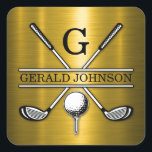 Adesivo Quadrado Monsenhor Elegante Golf...<br><div class="desc">Design de Monograma Elegante de Golf Personalizado Minimalista por Edward Eksi. Fácil modificação de INICIAIS e TEXTOS para suas necessidades.</div>