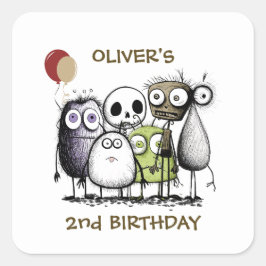 Adesivo Quadrado Monster Party Kids Invitation Envelope Seal