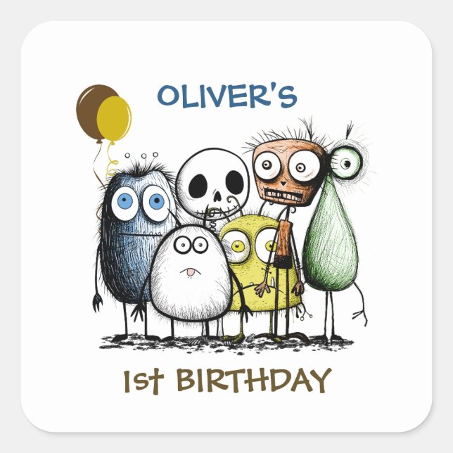 Adesivo Quadrado Monster Party Kids Invitation Envelope Seal (Frente)