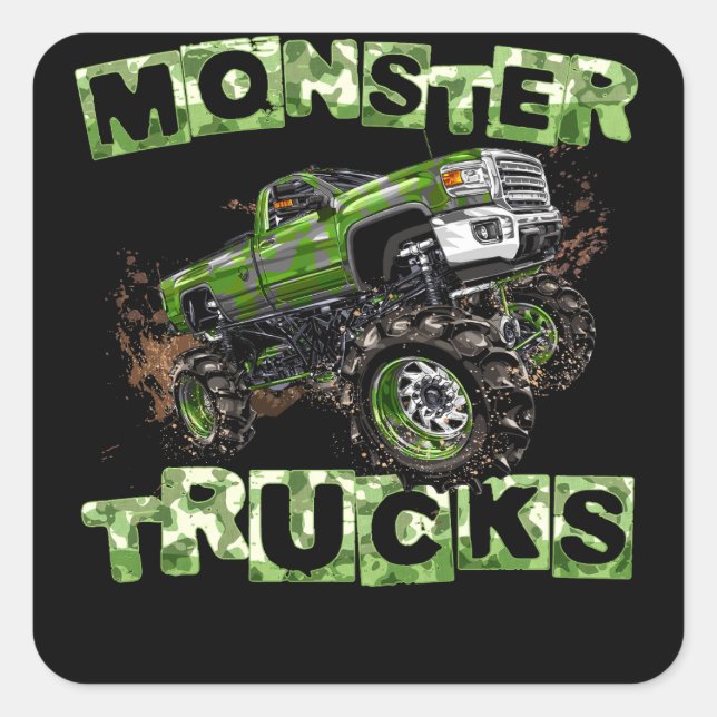 Adesivo Quadrado Monster Trucks T Engraçado Camouflage Aniversário  (Frente)