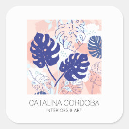 Adesivo Quadrado Monstera Tropical Moderna Peach/Blue