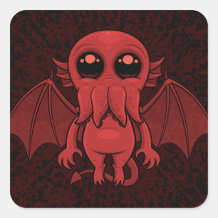 Adesivo Quadrado Monstro Adorável do Mar Vermelho Cthulhu