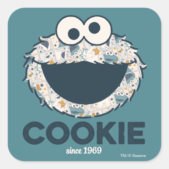 Adesivo Quadrado Monstro Come-Cookies | Come Cookies Desde 1969 (Frente)