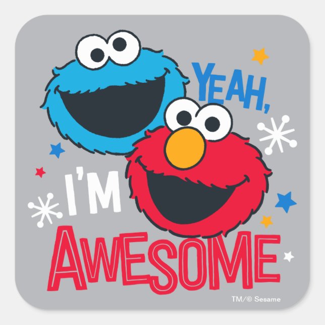 Adesivo Quadrado Monstro Come Cookies & Elmo | Sim, eu sou Incrível (Frente)