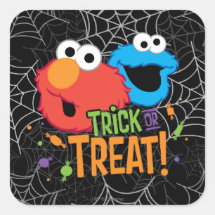 Adesivo Quadrado Monstro das Bolachas e Elmo - Doces ou Travessuras