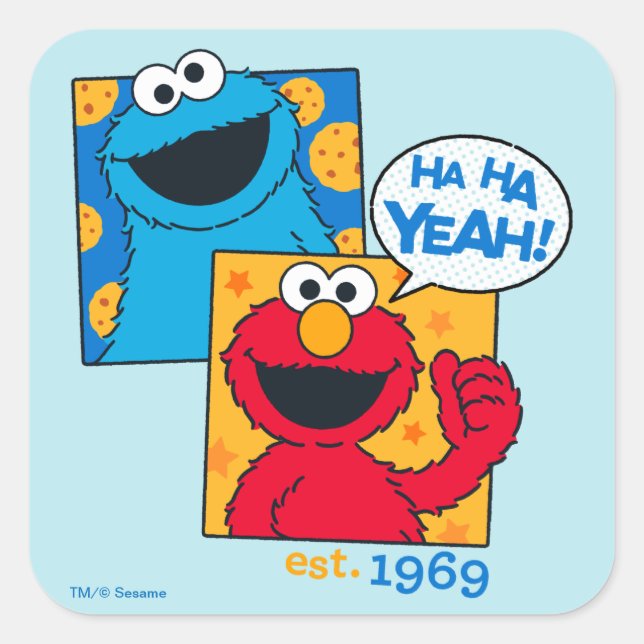 Adesivo Quadrado Monstro das Bolachas & Elmo | Ha Ha Sim (Frente)