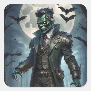 Adesivo Quadrado Monstro de Frankenstein Steampunk do Halloween