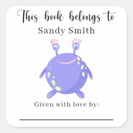 Adesivo Quadrado Monstro - Este livro pertence a com mensagem