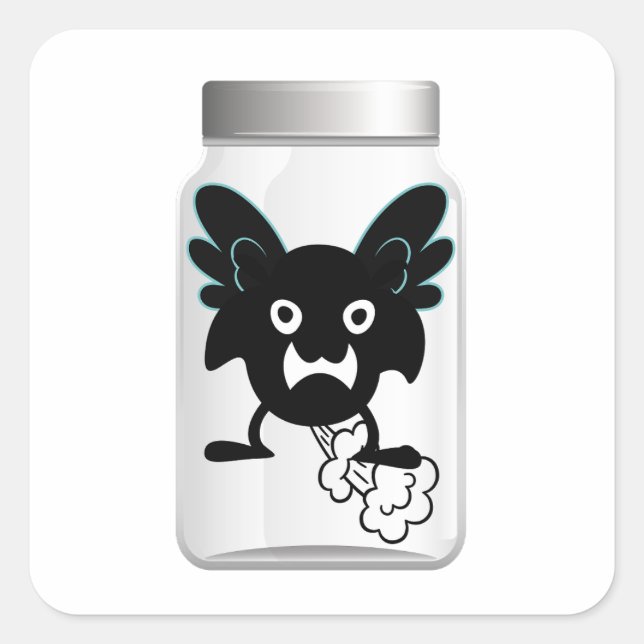 Adesivo Quadrado Monstro Flying Fart em um Jar (Frente)