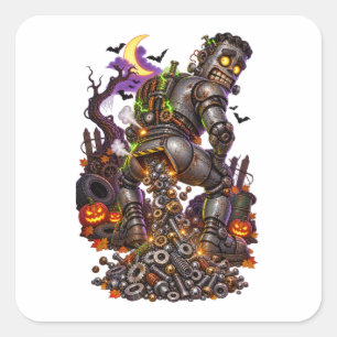 Adesivo Quadrado Monstro Mecânico de Halloween Defecando Porcas e P