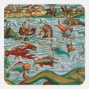 Adesivo Quadrado Monstros do Mar de Vintage