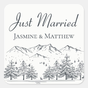 Adesivo Quadrado Montanha Casamento Recém-Casados Inverno Natureza