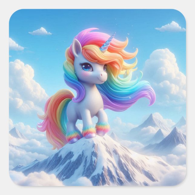 Adesivo Quadrado Montanha Magic Rainbow Unicorn (Frente)
