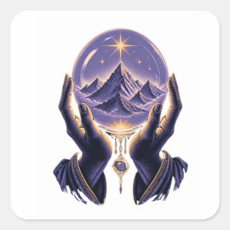 Adesivo Quadrado Montanha Mística Mãos Celestiais Natureza Espiritu