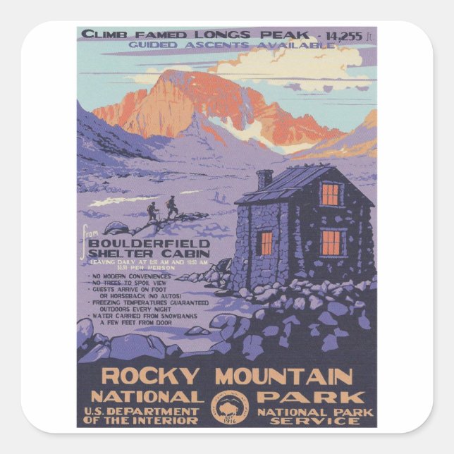 Adesivo Quadrado Montanha Rocky - Viagens vintage (Frente)