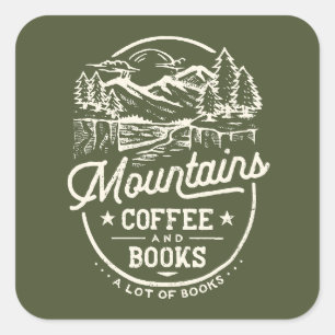 Adesivo Quadrado Montanhas Coffee Books Vintage