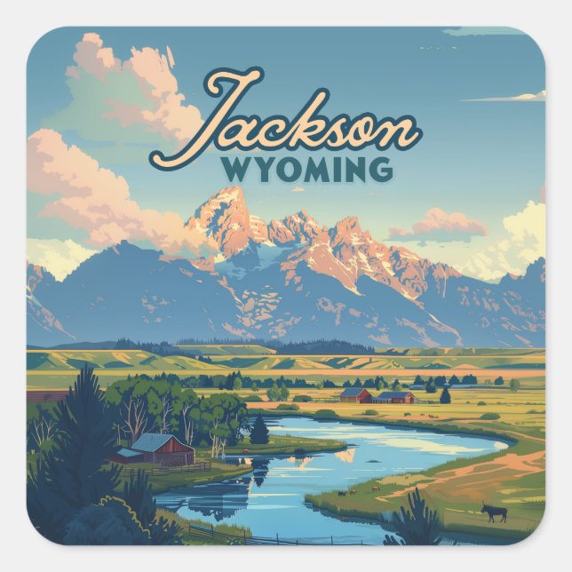 Adesivo Quadrado Montanhas de Tetons do Ranking Jackson Hole Wyomin (Frente)