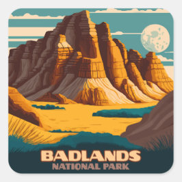 Adesivo Quadrado Montanhas do Parque Nacional das Badlands Retro