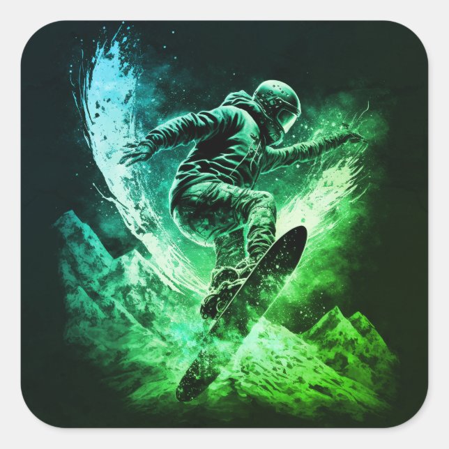 Adesivo Quadrado Montanhas Esportivas de Inverno Snowboard (Frente)