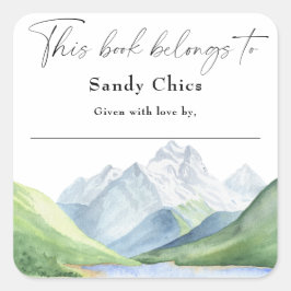 Adesivo Quadrado Montanhas - este livro pertence a