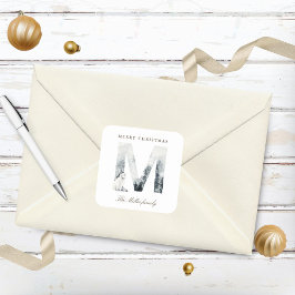 Adesivo Quadrado Montanhas Snowy Woodland Animais Feriados Monogram