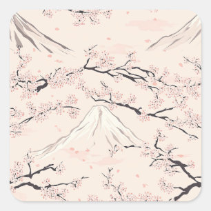 Adesivo Quadrado Monte Fuji com Flores de Cerejeira – Japonês (1)