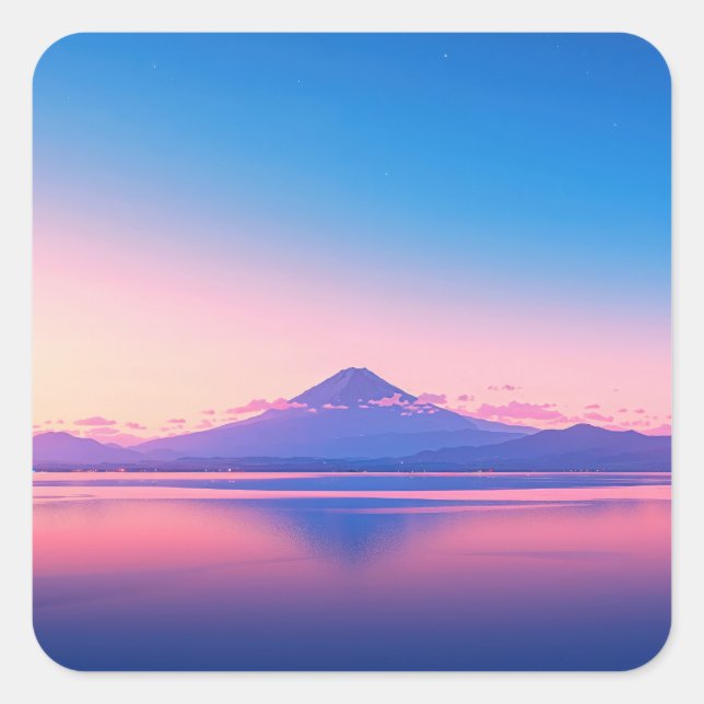 Adesivo Quadrado Monte Fuji Refletido em Lago Tranquilo (Frente)