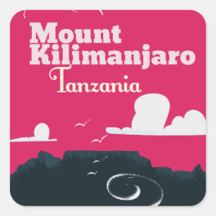 Adesivo Quadrado Monte Kilimanjaro pôster de desenho animado vintag
