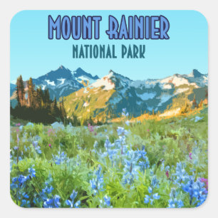 Adesivo Quadrado Monte Rainier National Park Washington Vintage