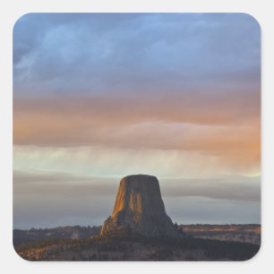 Adesivo Quadrado Monumento Nacional Devils Tower, Tempestade ao Pôr