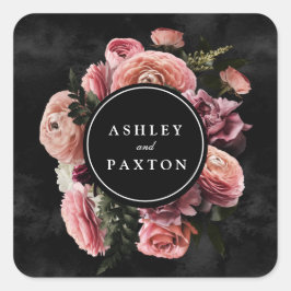 Adesivo Quadrado Moody Elegant Pink | Buquê Floral na Classe Negra