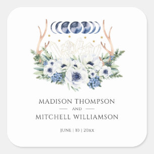 Adesivo Quadrado Moon Crystals Flores Boho Casamento Metafísico