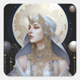 Adesivo Quadrado Moon Goddese Queen Fantasy Art