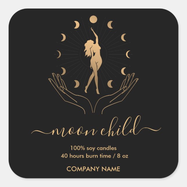 Adesivo Quadrado Moon Mystic Witchy Celestial Willow Soy Candle (Frente)