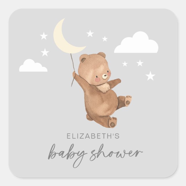 Adesivo Quadrado Moon Stars Bear Chá de fraldas (Frente)