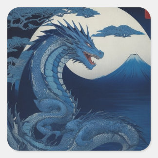 Adesivo Quadrado Moonlit Dragon of Fuji Square Sticker