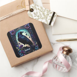 Adesivo Quadrado Moonlit Raven | Suite de Casamento Floral Gótico.