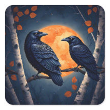 Moonlit Ravens em Birch Trees