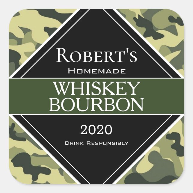 Adesivo Quadrado Moonshine de Camuflagem Personalizada/Rótulo Whisk (Frente)