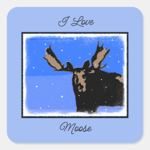 Adesivo Quadrado Moose no inverno - Arte original sobre a vida selv