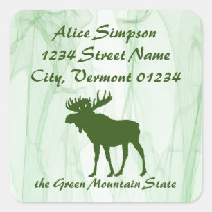 Adesivo Quadrado Moose, Rótulos de Endereço de Retorno Vermont