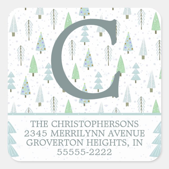 Adesivo Quadrado Morada de Devolução Azul das Árvores Florestais de (Frente)