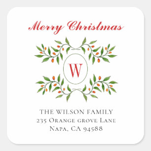 Adesivo Quadrado Morada de devolução de feriado monograma verde