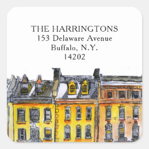 Adesivo Quadrado Morada Desenhada Mão das Casas de Linha Brownstone