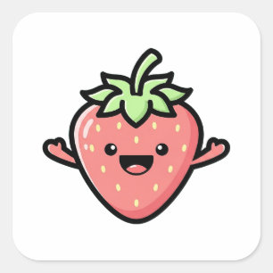 Adesivo Quadrado Morango Feliz – Ilustração Kawaii Fofa