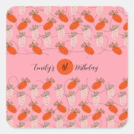 Adesivo Quadrado Morangos Brancos Cor-de-Rosa