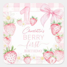 Morangos Cor-de-Rosa Fofos Aniversário de 1 Ano